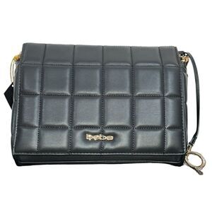 Bebe Black Chica Quilted Faux Leather Crossbody  Bag